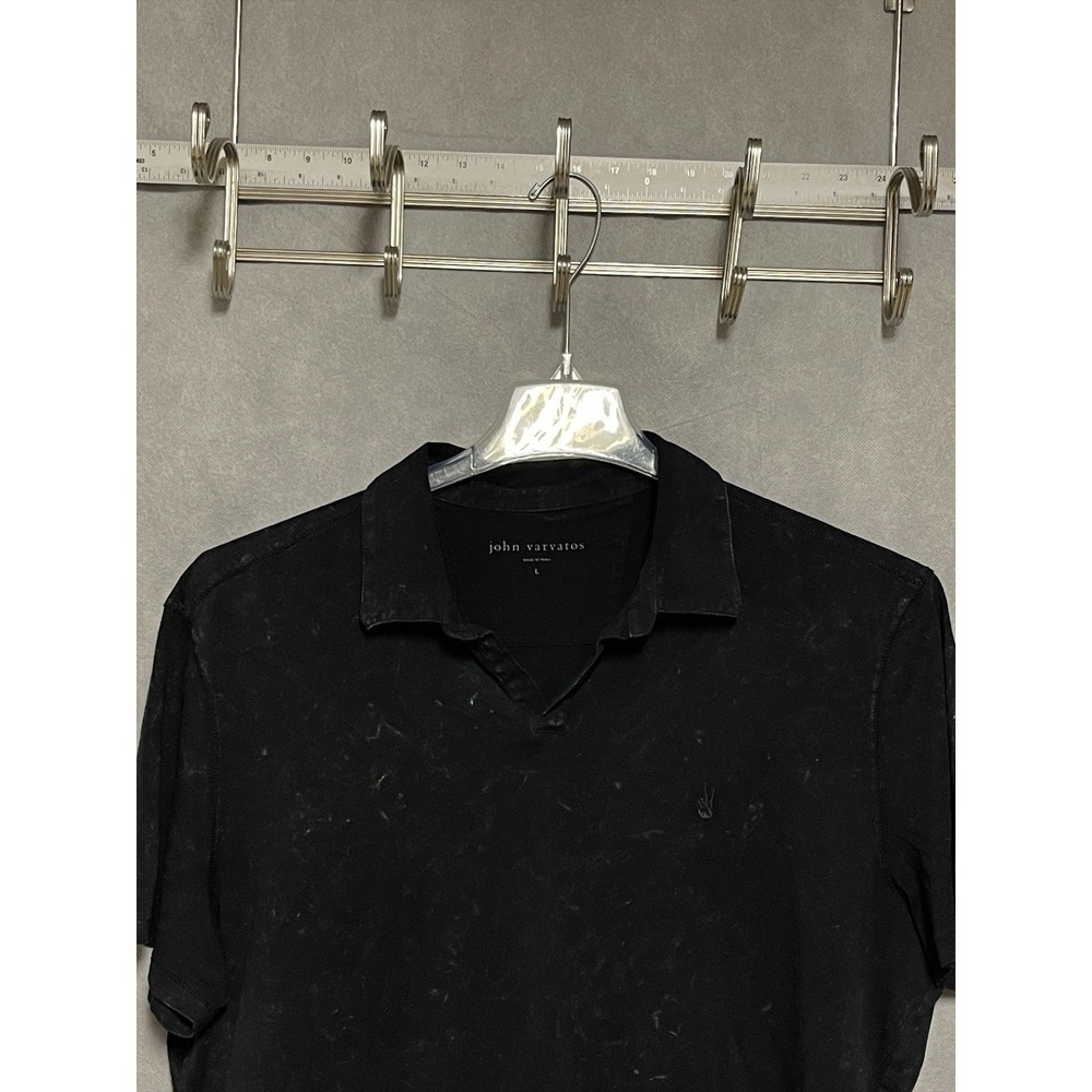 John Varvatos Polo Shirt Men L Black Marble Open Lightweight Preppy Casual Luxe
